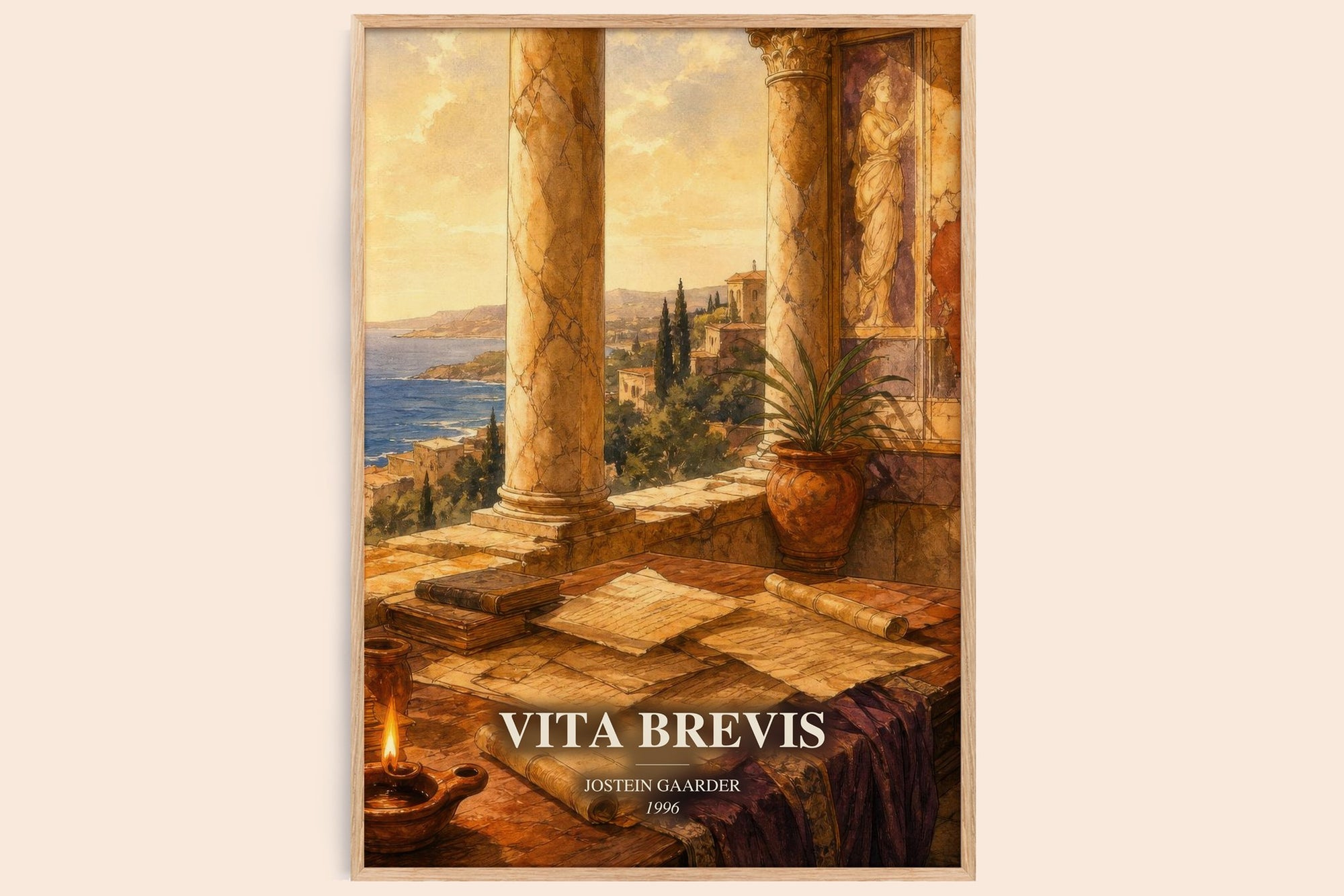 Vita Brevis watercolour book poster by Jostein Gaarder – framed literary art print