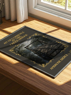 Occurrence at Owl Creek Bridge Classic Book Art Print by A. Bierce – print on a sunlit desk