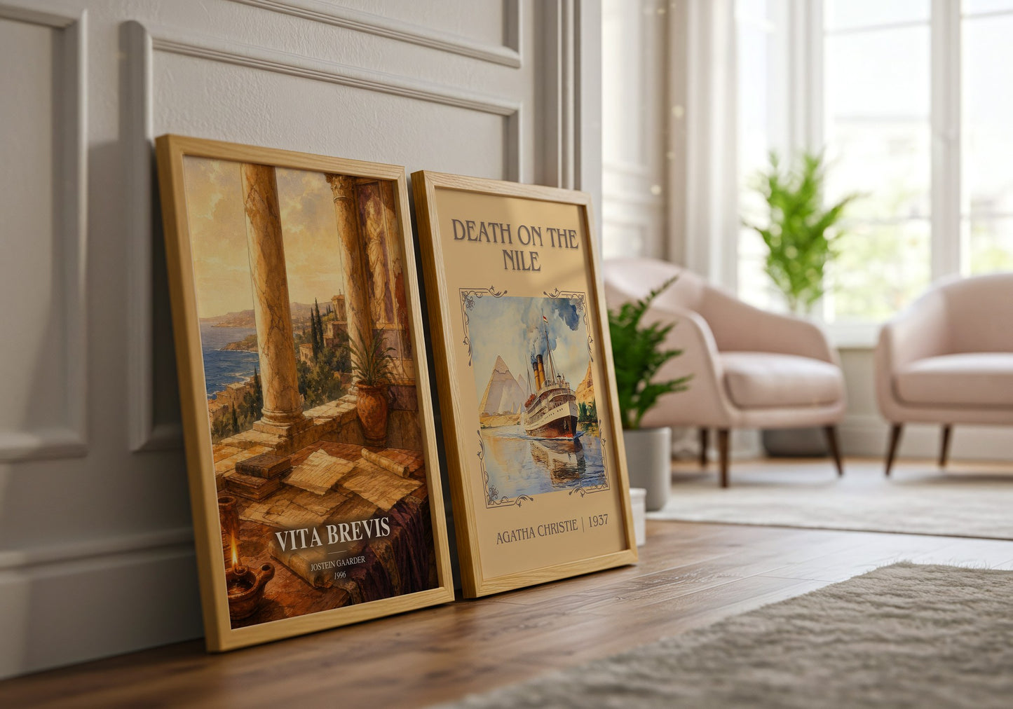 Vita Brevis watercolour print framed by window – literary home decor