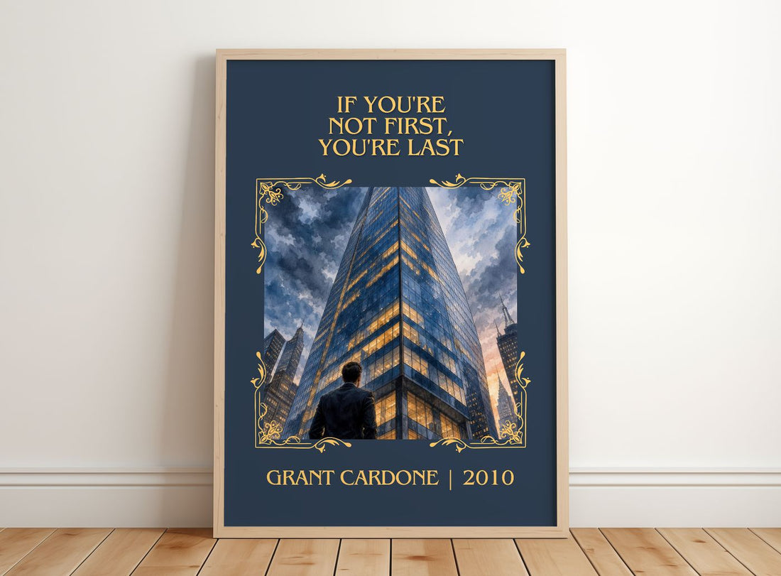 If you're not first, you're last Classic Book Art Print by G. Cardone – framed print leaning on a wooden floor