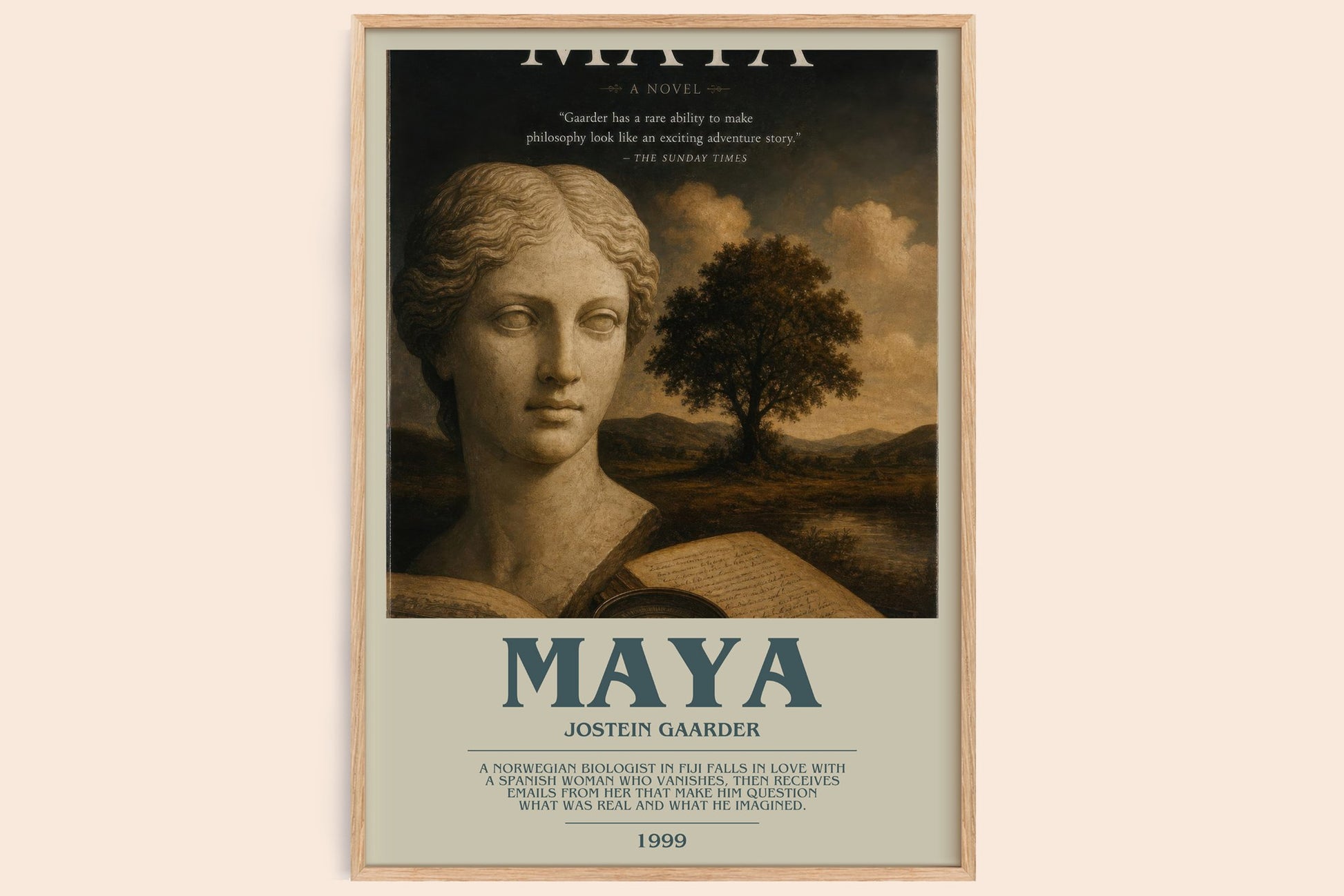 Maya bookish book poster by Jostein Gaarder – framed literary art print