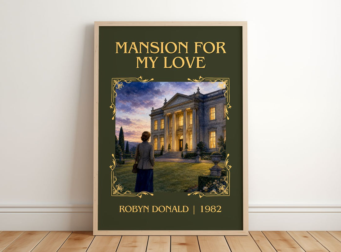 Mansion for My Love Classic Book Art Print by Robyn Donald – framed print leaning on a wooden floor