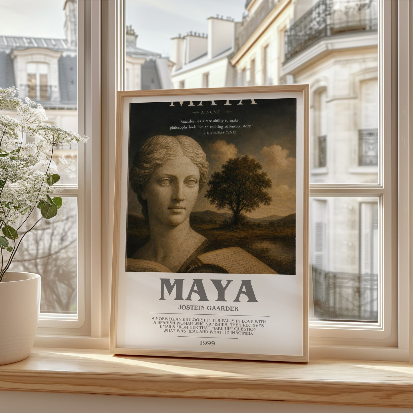 Maya bookish poster colour and style options – Jostein Gaarder book art