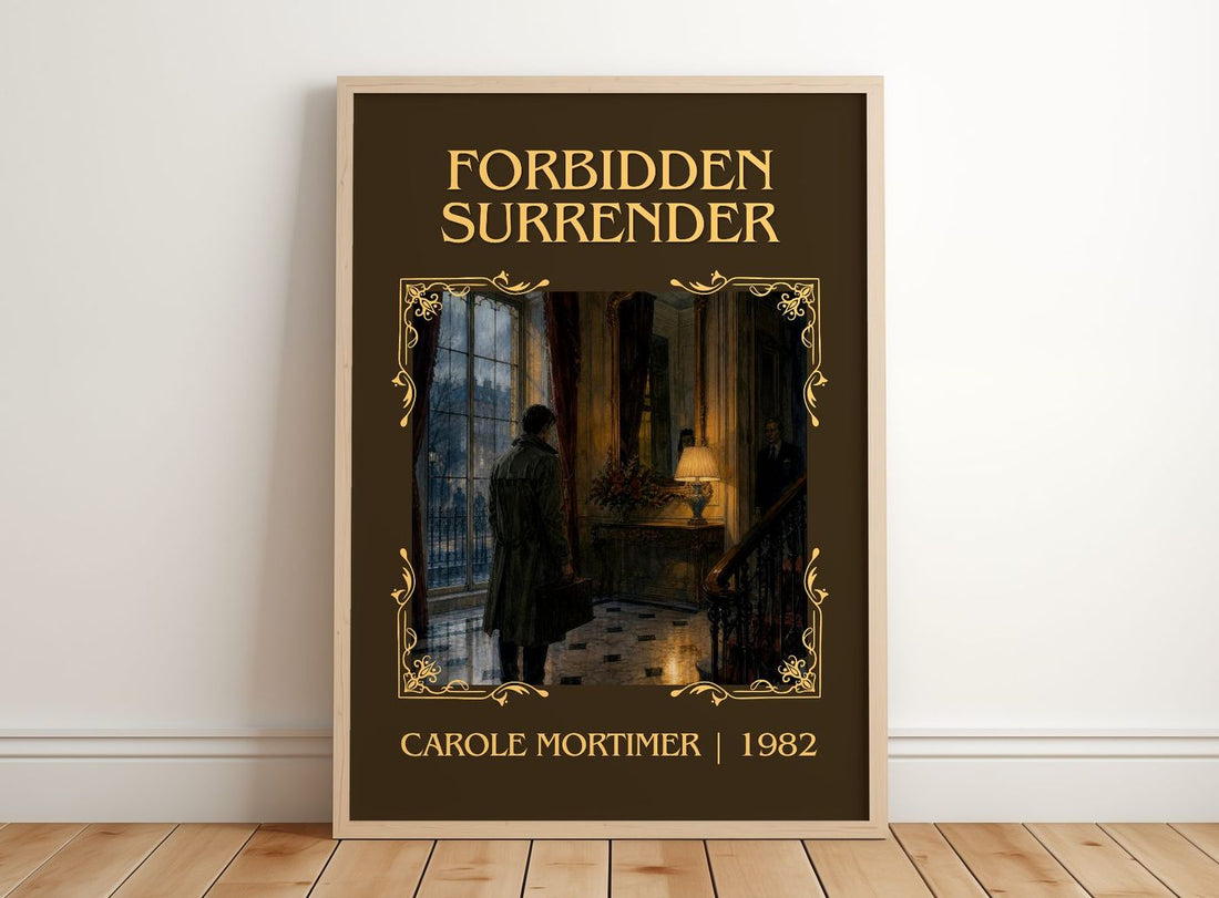 Forbidden Surrender Classic Book Art Print by Carole Mortimer – framed print leaning on a wooden floor