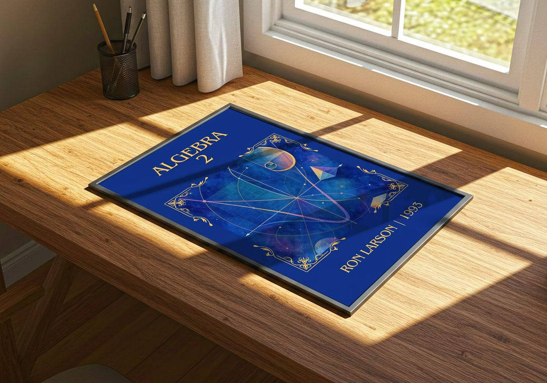Algebra 2 Classic Book Art Print by Ron Larson – print on a sunlit desk