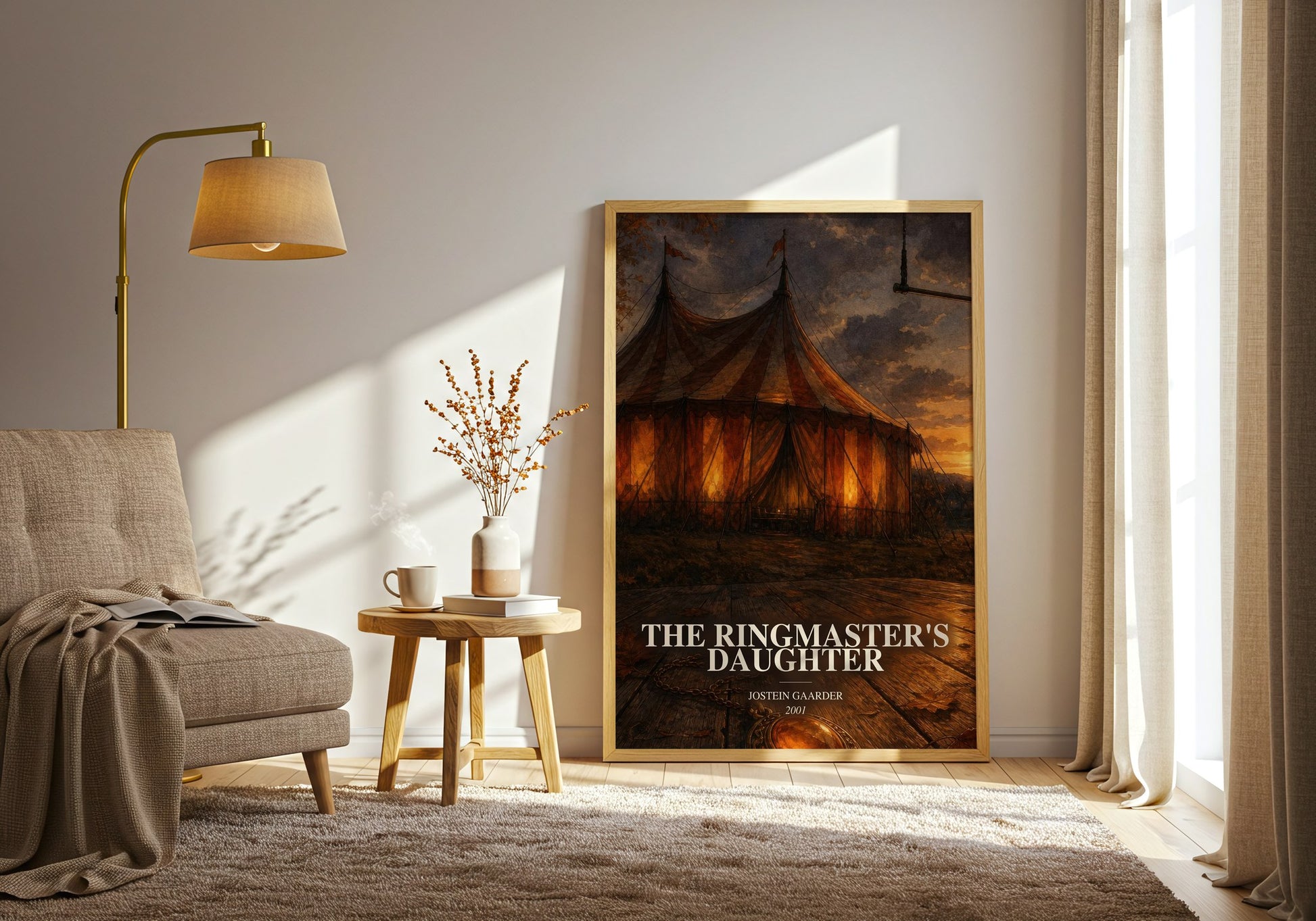 The Ringmaster'S Daughter watercolour print in frame leaning in hallway – literary fiction wall art