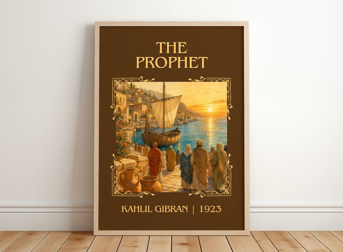 The Prophet Classic Book Art Print by Kahlil Gibran – framed print leaning on a wooden floor