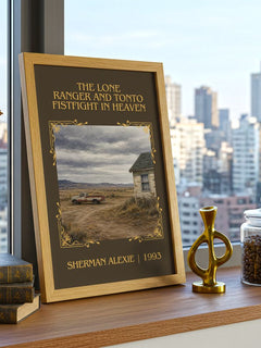 The Lone Ranger and Tonto fistfight in heaven Classic Book Art Print by Sherman Alexie – framed print on a city-view windowsill