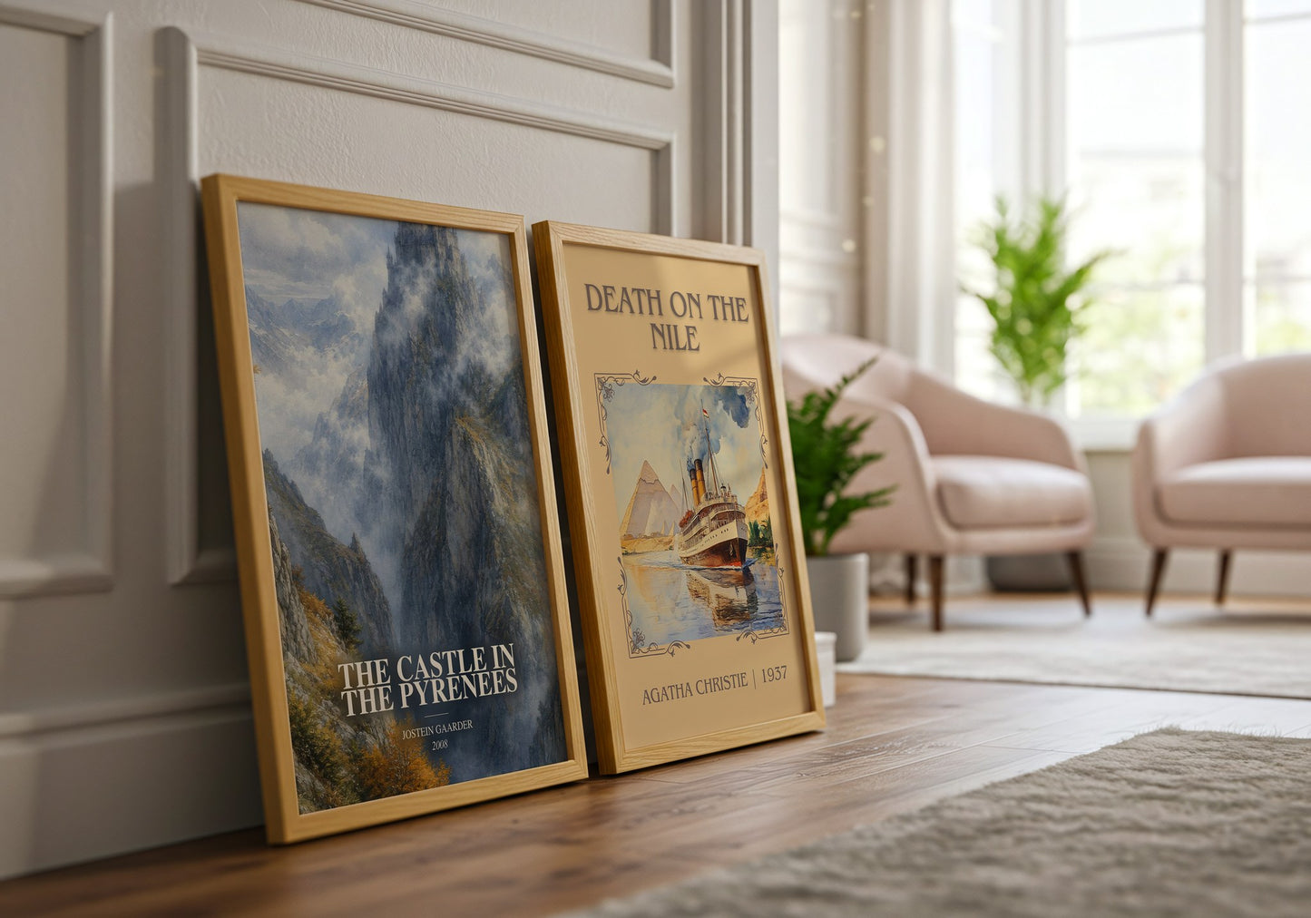 The Castle In The Pyrenees watercolour print framed by window – literary home decor
