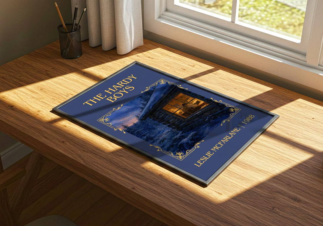 The Hardy boys Classic Book Art Print by Leslie McFarlane – print on a sunlit desk