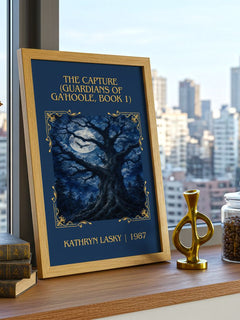 The Capture (Guardians of Ga'Hoole, Book 1) Classic Book Art Print by Kathryn Lasky – framed print on a city-view windowsill