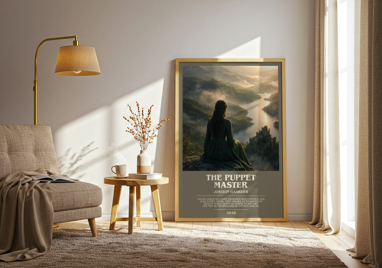 The Puppet Master bookish print on bookshelf – Jostein Gaarder fan gift
