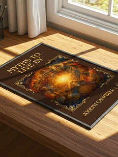 Myths to live by Classic Book Art Print by Joseph Campbell – print on a sunlit desk