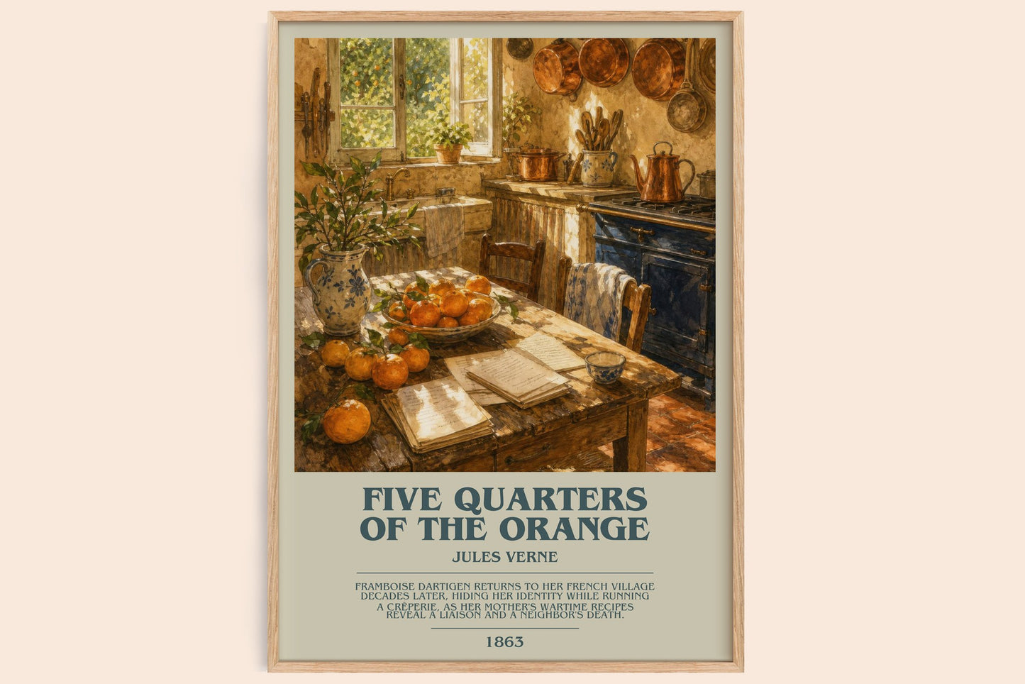 Five Quarters Of The Orange bookish book poster by Jules Verne – framed literary art print