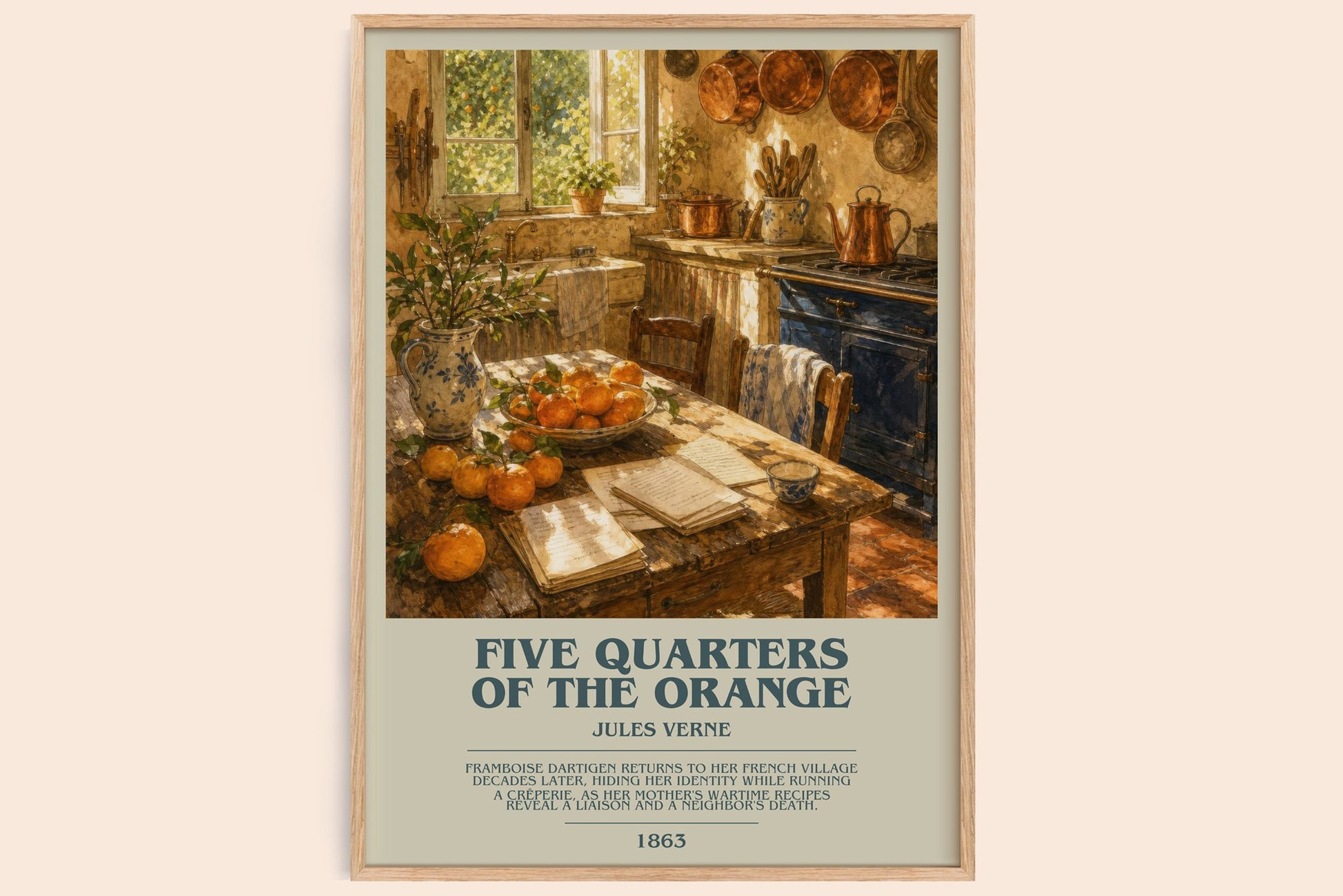 Five Quarters Of The Orange bookish book poster by Jules Verne – framed literary art print