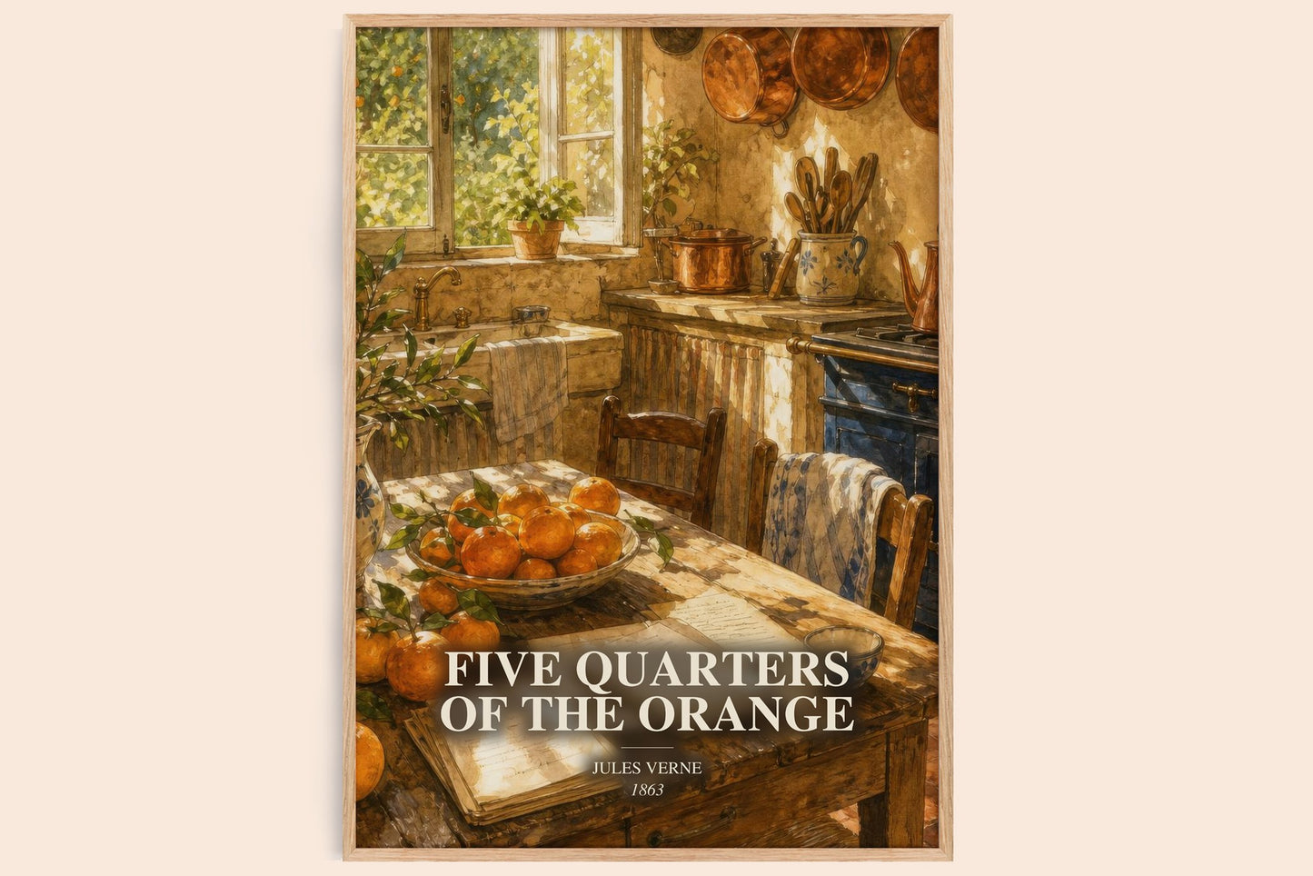 Five Quarters Of The Orange watercolour book poster by Jules Verne – framed literary art print