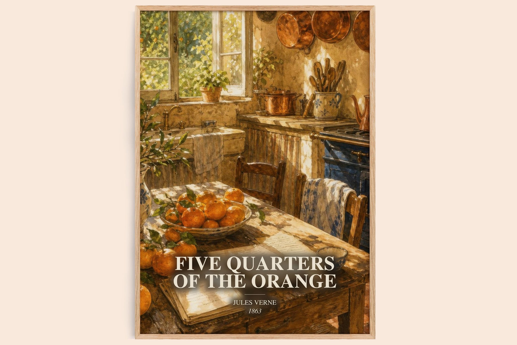 Five Quarters Of The Orange watercolour book poster by Jules Verne – framed literary art print