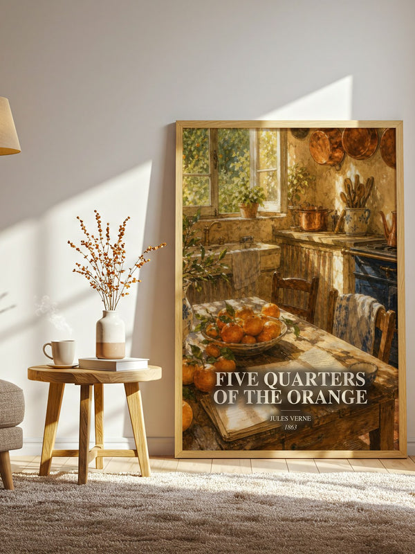 Five Quarters Of The Orange watercolour print in frame leaning in hallway – philosophy wall art