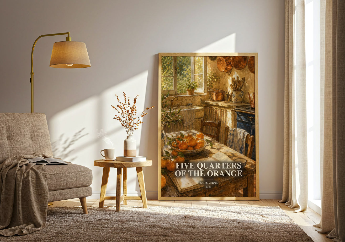 Five Quarters Of The Orange watercolour print in frame leaning in hallway – philosophy wall art