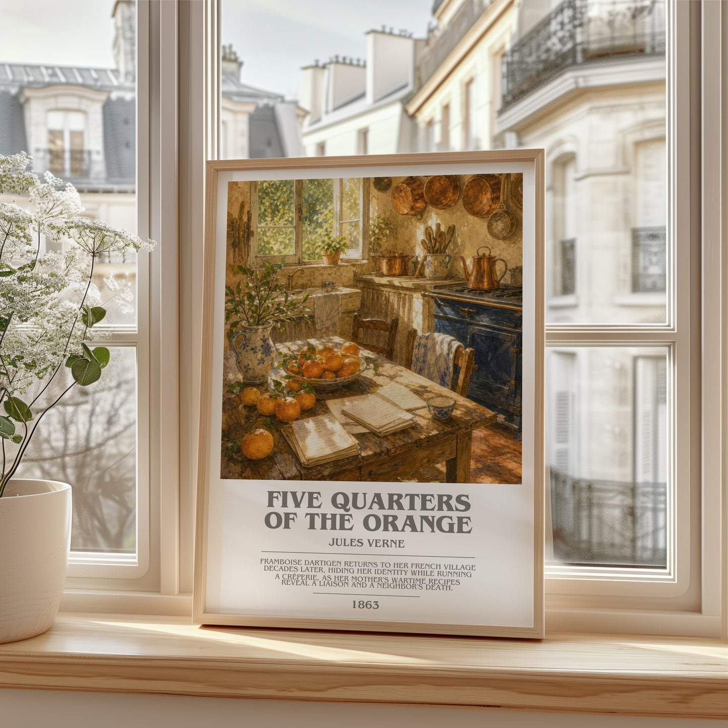 Five Quarters Of The Orange bookish poster colour and style options – Jules Verne book art