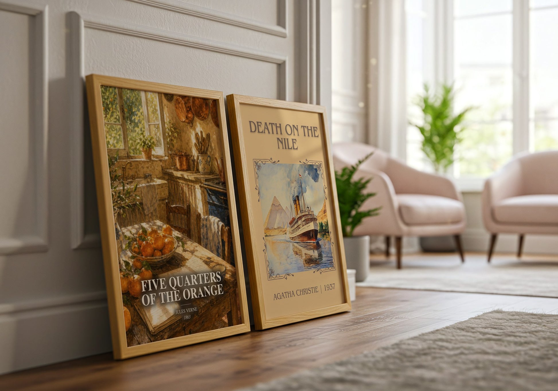 Five Quarters Of The Orange watercolour print framed by window – literary home decor