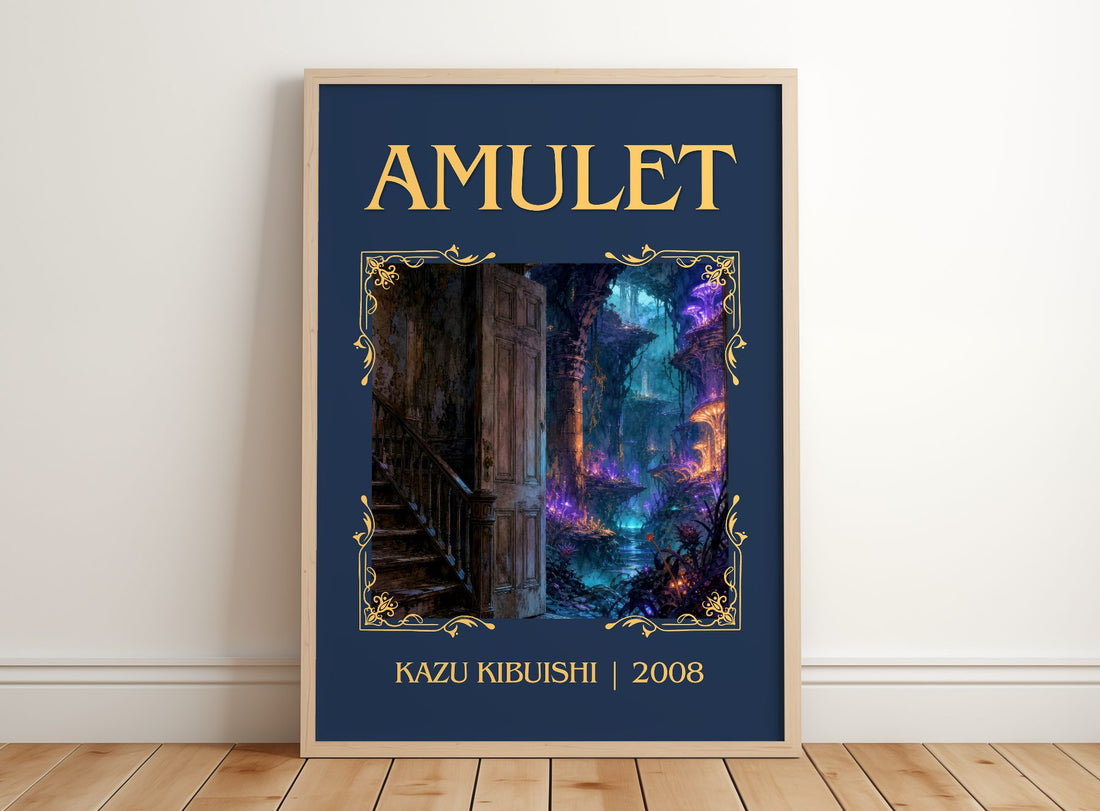 Amulet Classic Book Art Print by Kazu Kibuishi – framed print leaning on a wooden floor