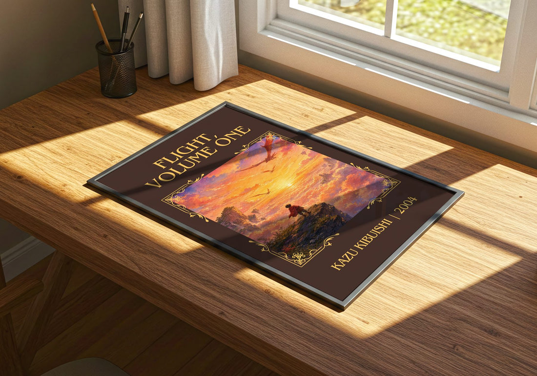 Flight, Volume One Classic Book Art Print by Kazu Kibuishi – print on a sunlit desk