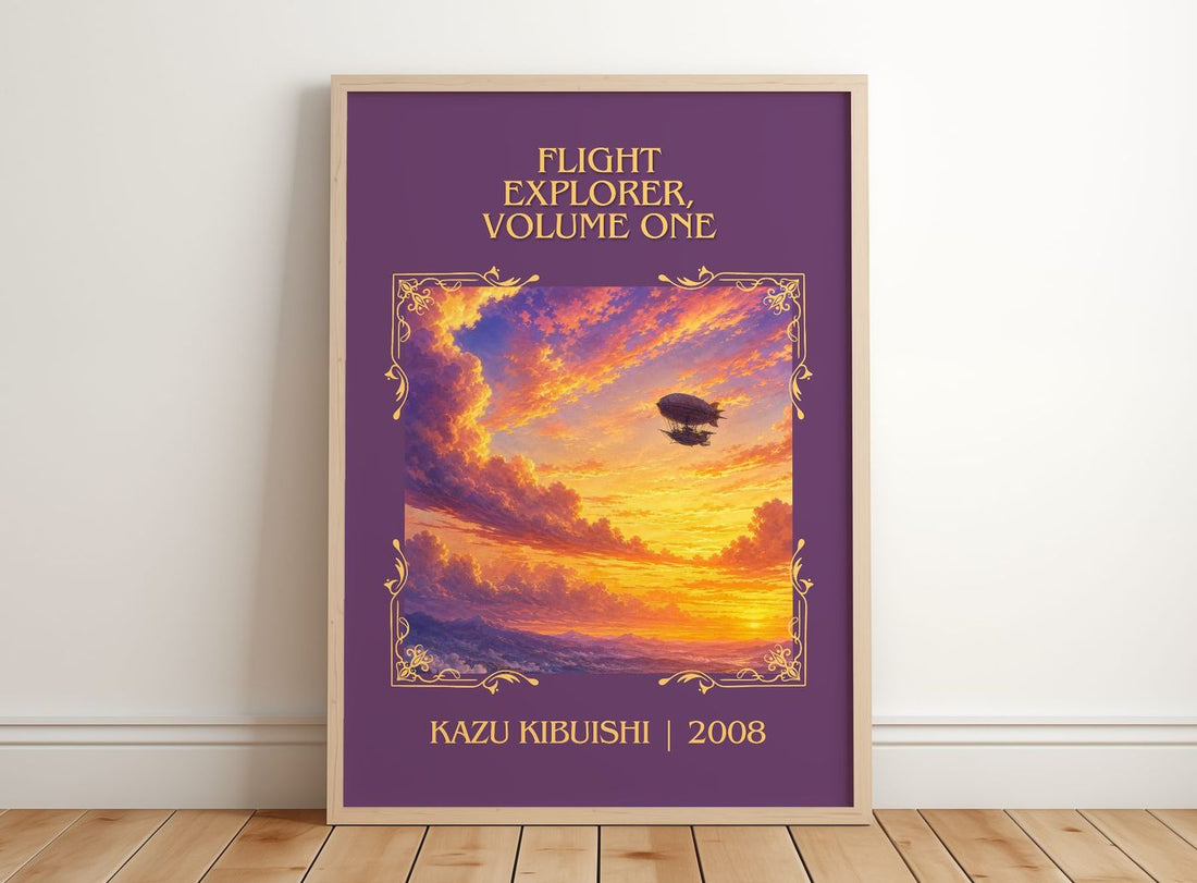 Flight Explorer, Volume One Classic Book Art Print by Kazu Kibuishi – framed print leaning on a wooden floor