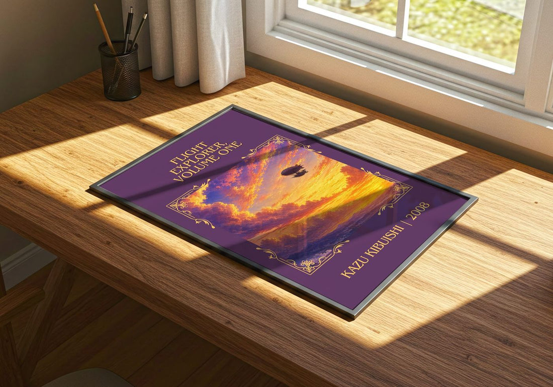 Flight Explorer, Volume One Classic Book Art Print by Kazu Kibuishi – print on a sunlit desk
