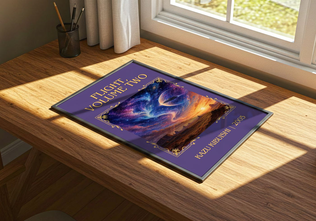 Flight, Volume Two Classic Book Art Print by Kazu Kibuishi – print on a sunlit desk
