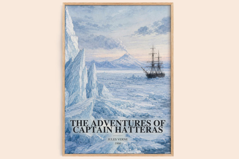 The Adventures Of Captain Hatteras watercolour book poster by Jules Verne – framed literary art print