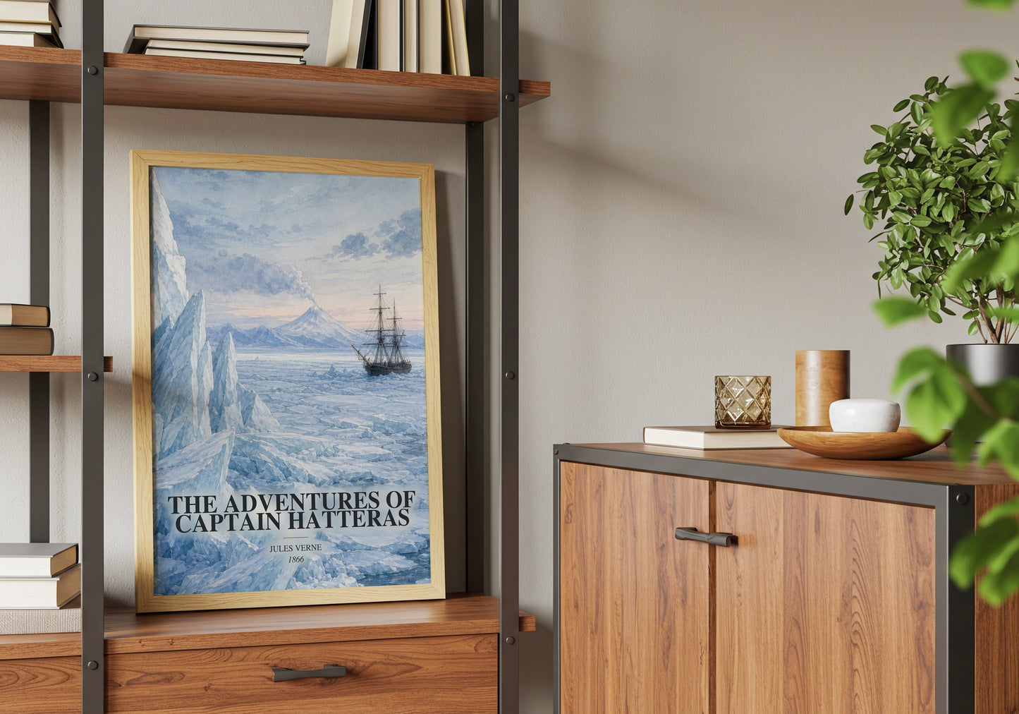 The Adventures Of Captain Hatteras book watercolour illustration paper finish options – matte satin gloss