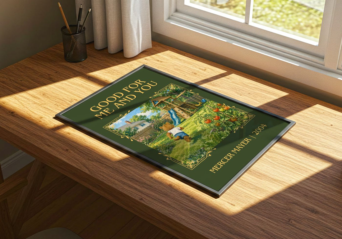 Good for Me and You Classic Book Art Print by Mercer Mayer – print on a sunlit desk
