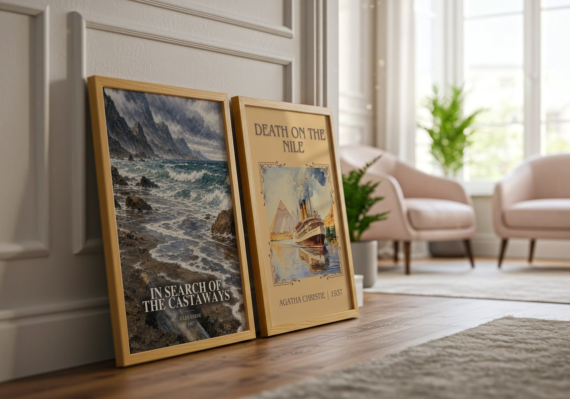 In Search Of The Castaways watercolour print framed by window – literary home decor