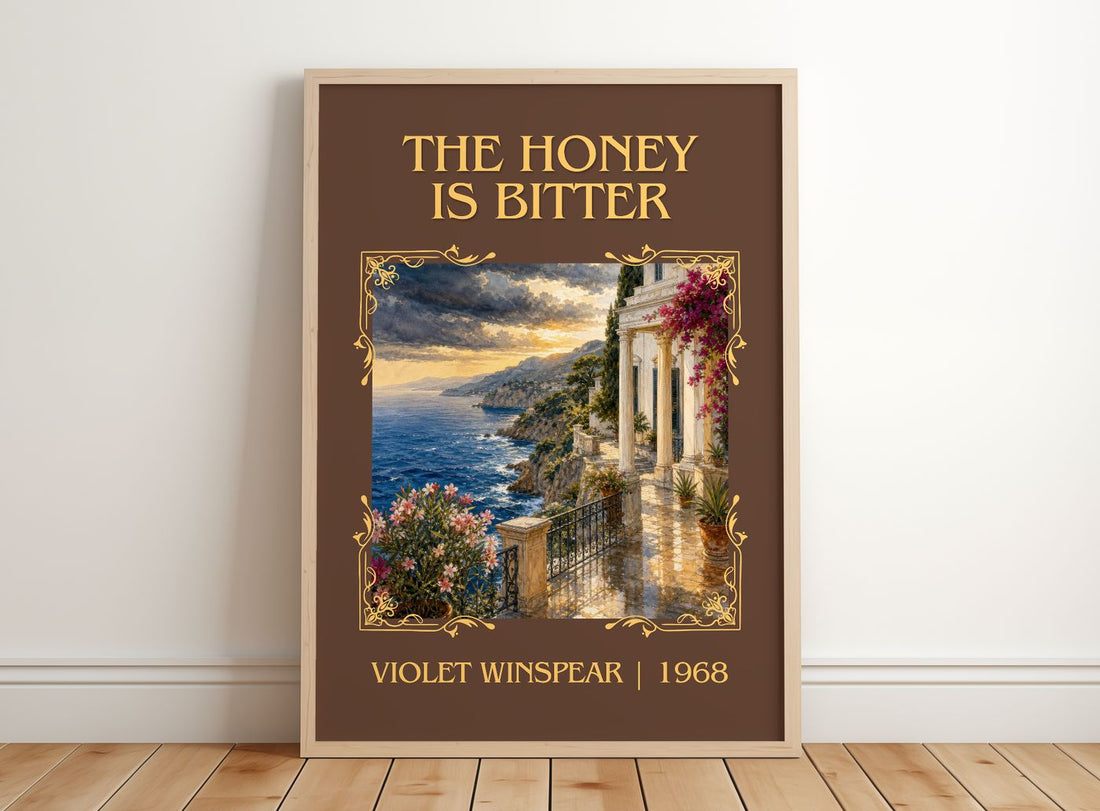 The Honey is Bitter Classic Book Art Print by Violet Winspear – framed print leaning on a wooden floor