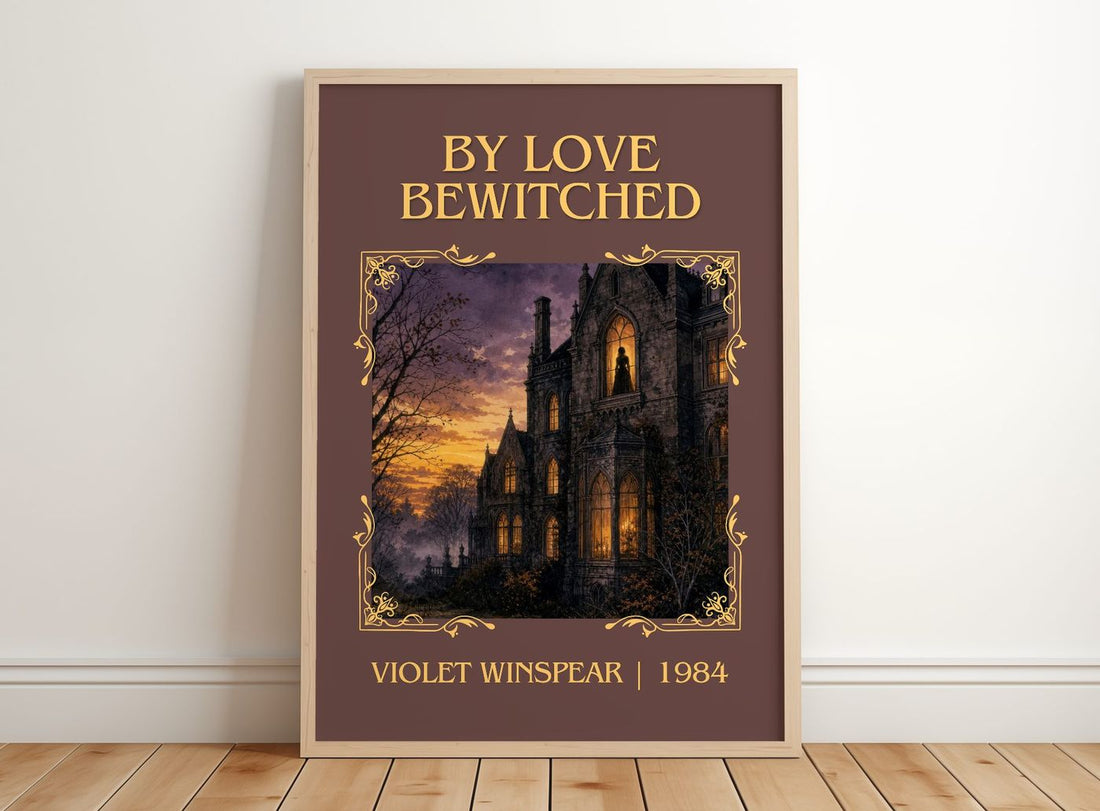 By Love Bewitched Classic Book Art Print by Violet Winspear – framed print leaning on a wooden floor