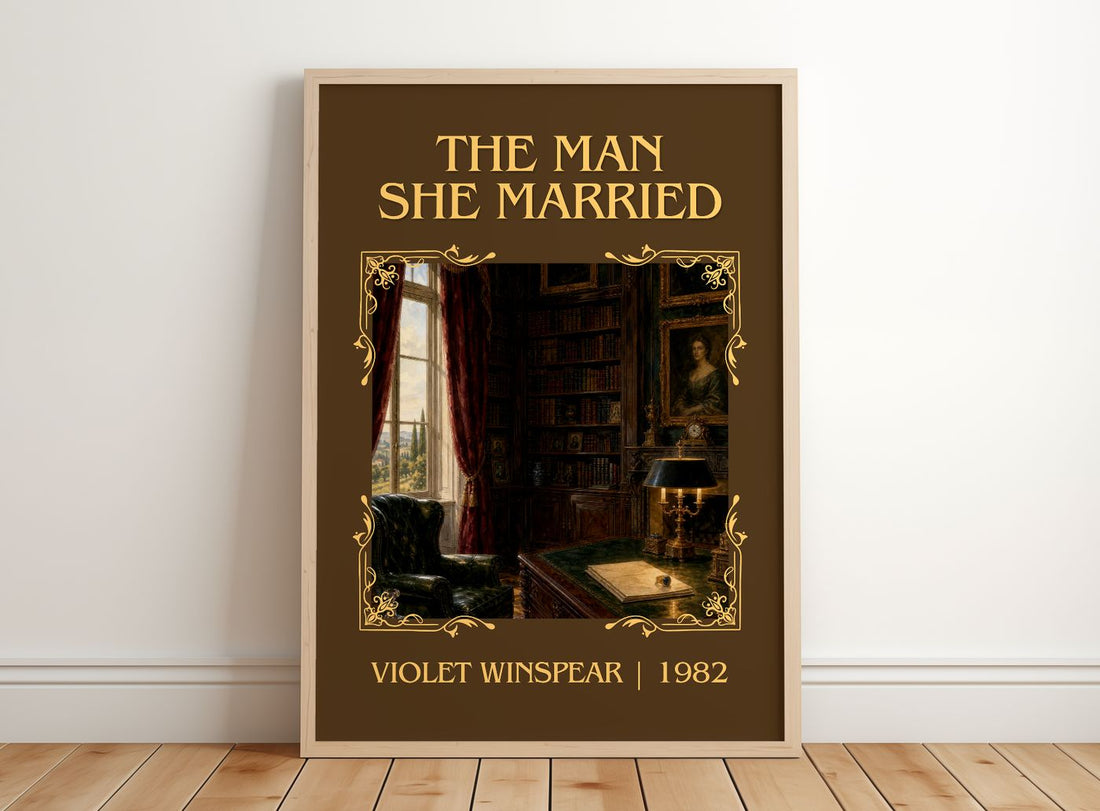 The Man She Married Classic Book Art Print by Violet Winspear – framed print leaning on a wooden floor