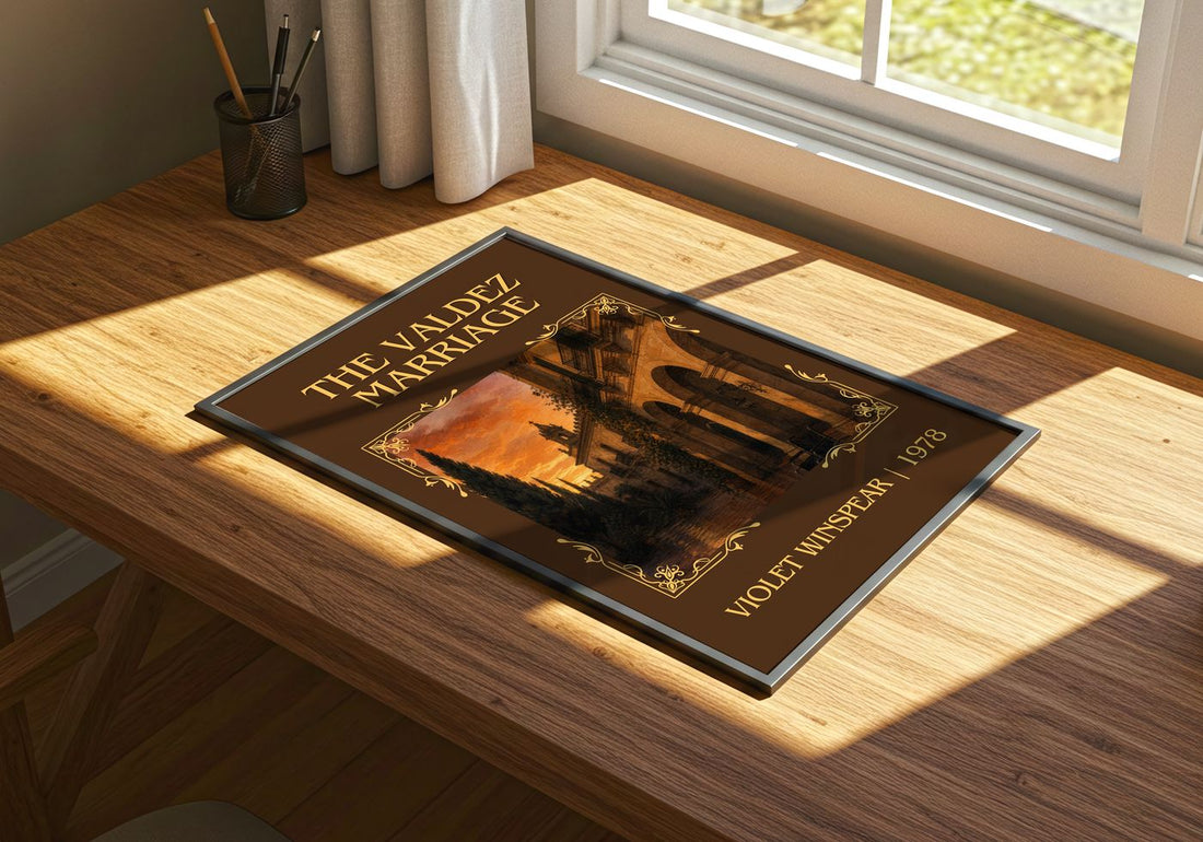 The Valdez Marriage Classic Book Art Print by Violet Winspear – print on a sunlit desk