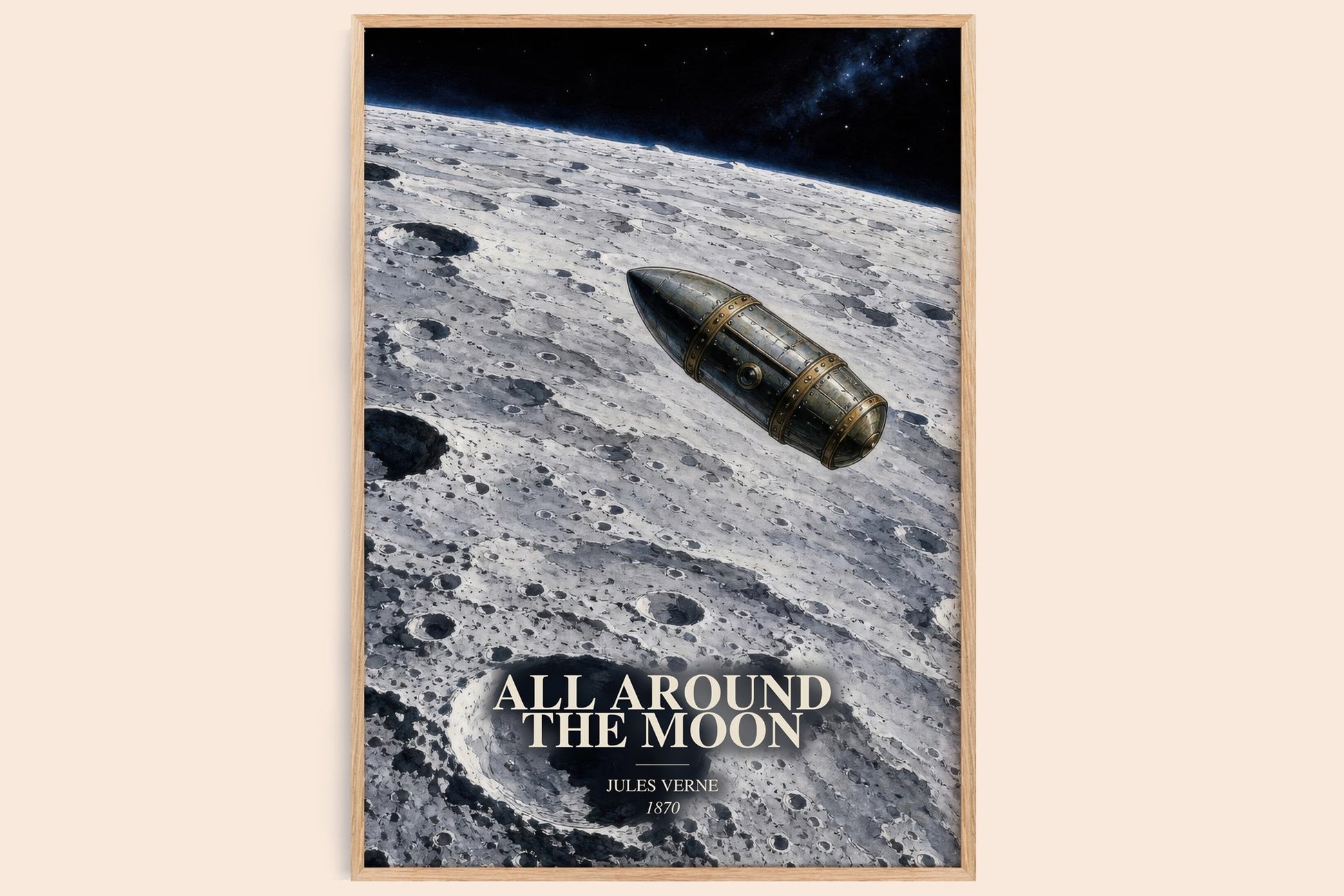 All Around The Moon watercolour book poster by Jules Verne – framed literary art print