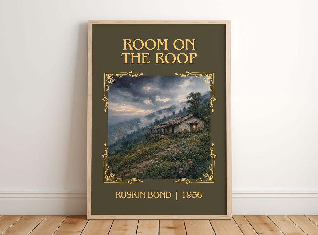Room On the Roop Classic Book Art Print by Ruskin Bond – framed print leaning on a wooden floor