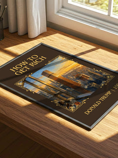 How to Get Rich Classic Book Art Print by Donald Trump – print on a sunlit desk
