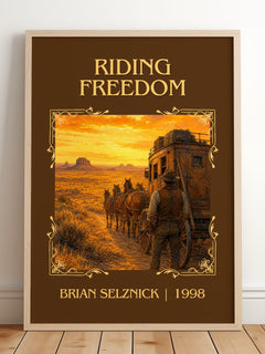 Riding Freedom Classic Book Art Print by Brian Selznick – framed print leaning on a wooden floor