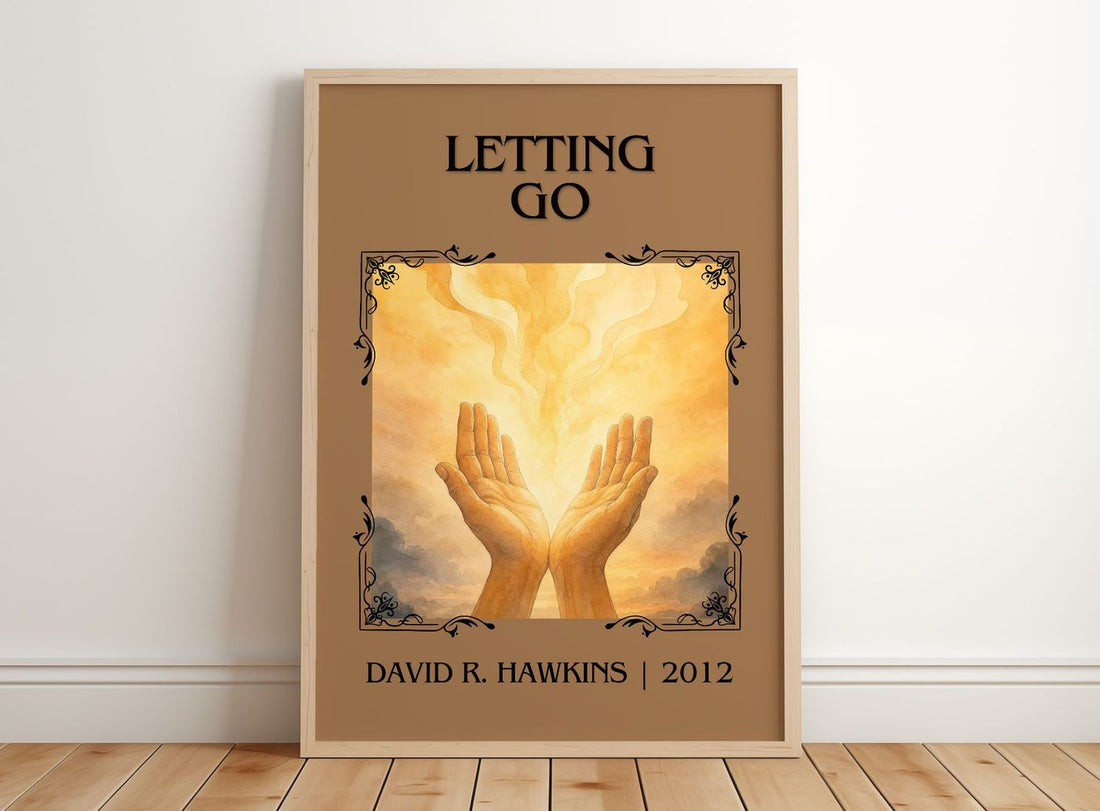 Letting go Classic Book Art Print by David R. Hawkins – framed print leaning on a wooden floor