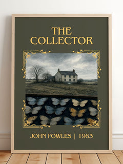 The Collector Classic Book Art Print by John Fowles – framed print leaning on a wooden floor