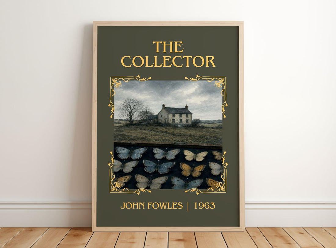The Collector Classic Book Art Print by John Fowles – framed print leaning on a wooden floor