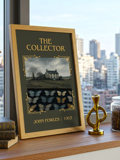 The Collector Classic Book Art Print by John Fowles – framed print on a city-view windowsill