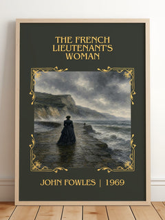 The French Lieutenant's Woman Classic Book Art Print by John Fowles – framed print leaning on a wooden floor