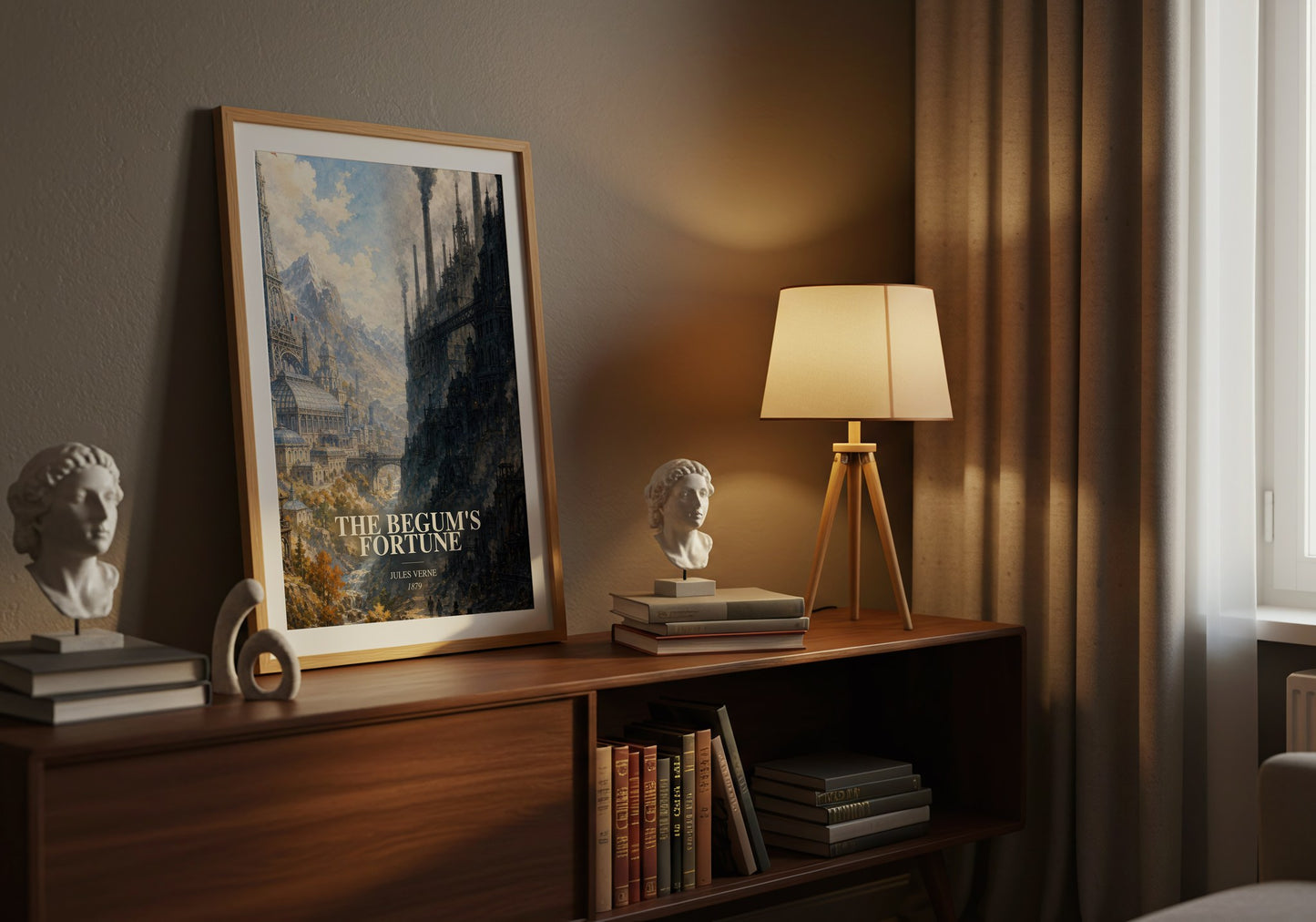 The Begum'S Fortune watercolour print on bookshelf – Jules Verne fan gift