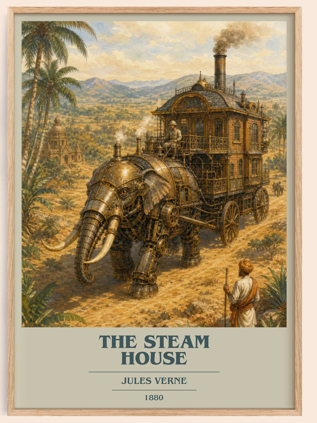 The Steam House Book Cover Poster by Jules Verne