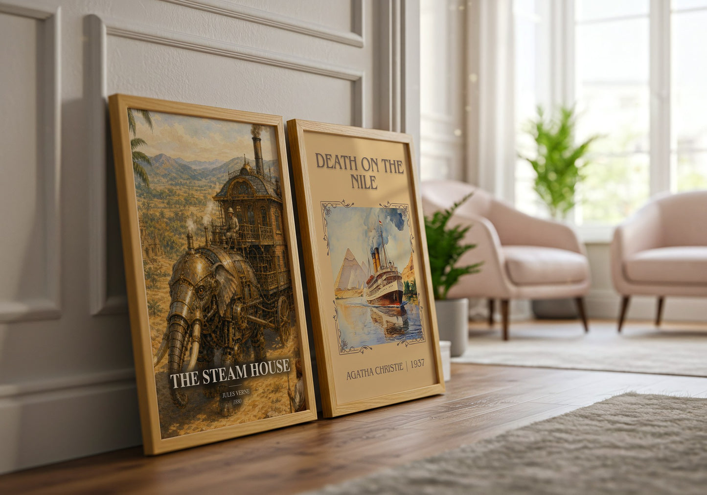 The Steam House watercolour print framed by window – literary home decor